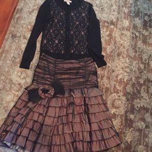 Shimmery colors with black net overlay skirt